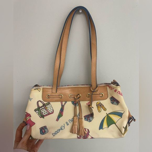 Rare Dooney & Bourke Retired Miami Beach Day Zip Tote Tassel Coated Canvas Purse